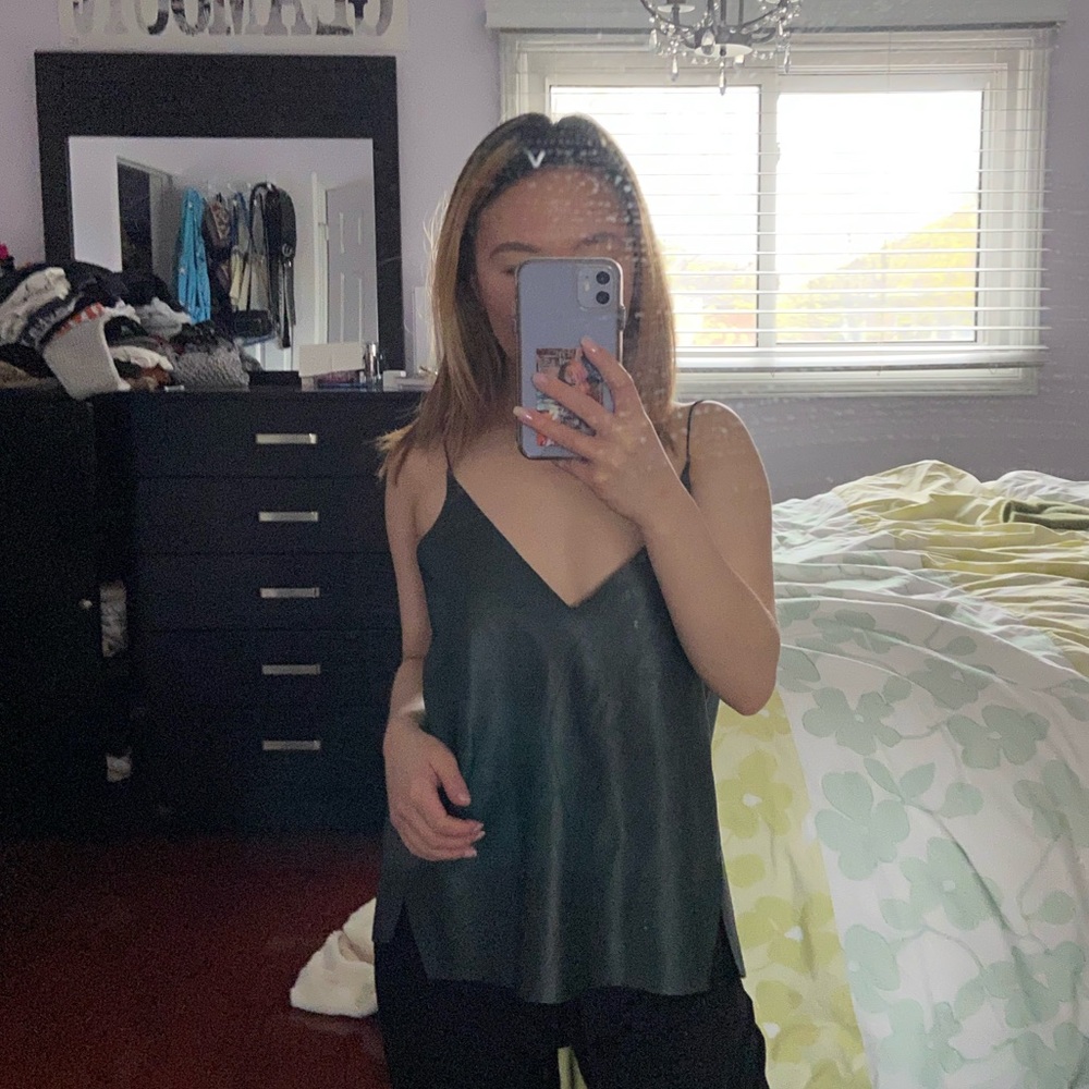 Xs/S HM Deep V Dark Green Leather Tank